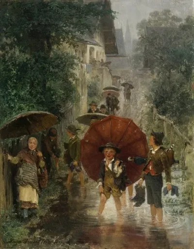 Nach Der Schule Kinder Im Regen