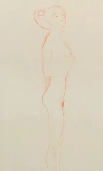 Naked Girl Standing With Right Hand To Breast