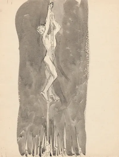 Naked Man Climbing A Rope