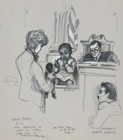 Nancy Borko A D A Asks Questions Of Child On Stand With Doll To Demonstrate How Many Times Did He Do That To You