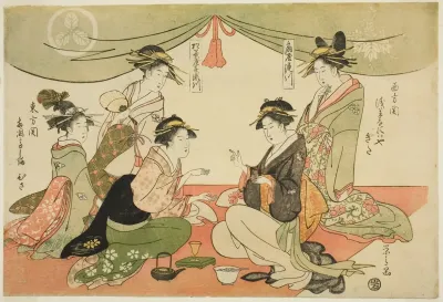 Naniwaya Okita And Takashima Ohisa Playing A Game Of Ken