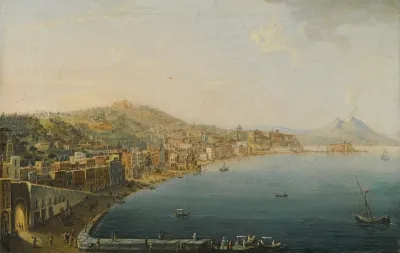 Naples A View Of The Riviera Di Chiaia From The Convento Di Sant Antonio With Vesuvius Smoking In The Distance