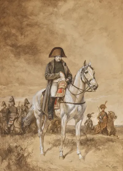 Napoleon Bonaparte A Cheval Suivi Par Son Armee