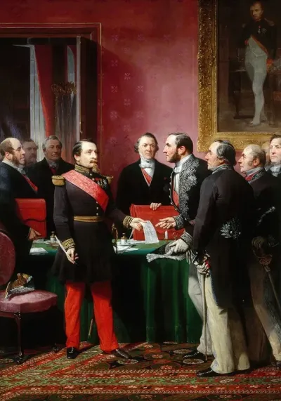 Napoleon Iii Remettant Au Baron Haussmann Le Decret Dannexion Des Communes Limitrophes 16 Fevrier 1859