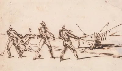 Natives Hauling A Boat