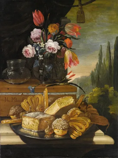 Natura Morta Di Dolci E Biscotti In Un Paesaggio