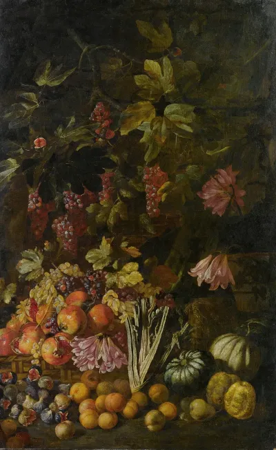 Natura Morta Di Fiori E Frutta