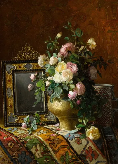 Nature Morte Au Bouquet Des Roses Dans Une Vase Ottomane