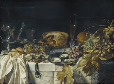 Nature Morte Au Mince Pie Panier De Raisins Pichet En Etain Et Montre