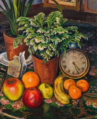 Nature Morte Au Reveil Et Aux Fruits