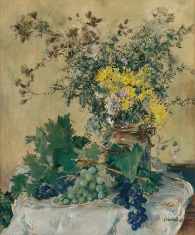 Nature Morte Aux Fleurs Et Aux Raisins