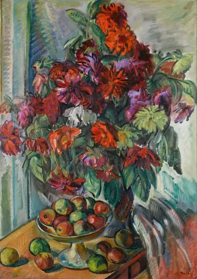 Nature Morte Aux Fleurs Et Pommes