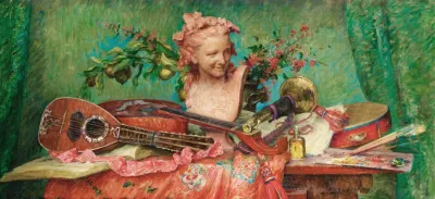 Nature Morte Aux Instruments De Musique Et Buste De Carpeaux