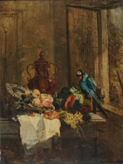 Nature Morte Et Perroquet Pres Dune Fenetre Ouverte