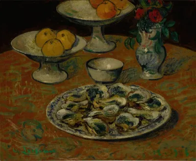 Nature Morte Huitres Fruits Et Fleurs