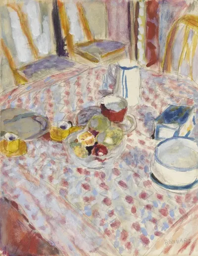 Nature Morte Sur Une Nappe A Carreaux Rouges