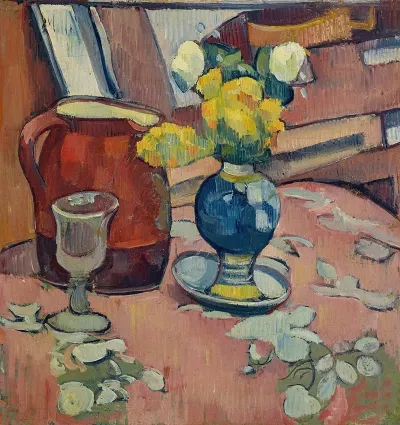 Nature Morte Vase De Fleurs Pichet Et Verre