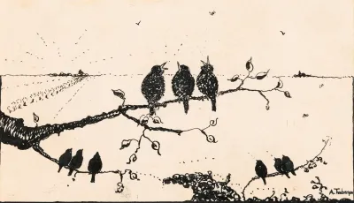 Negen Vogels Op Boomtakken