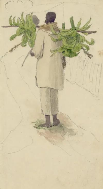 Negro Man Carrying Plantains On Pole 2