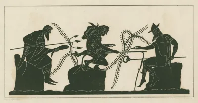 Neptune Hercules And Mercury Fishing From Three Rocks In The Sea