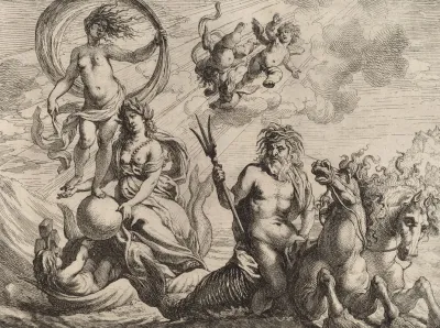 Neptune With Two Horses On The Sea