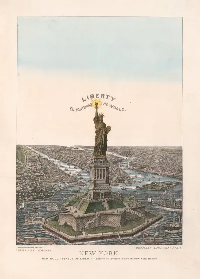 New York Bartholdi Statue Of Liberty Erected On Bedloes Island In New York Harbor