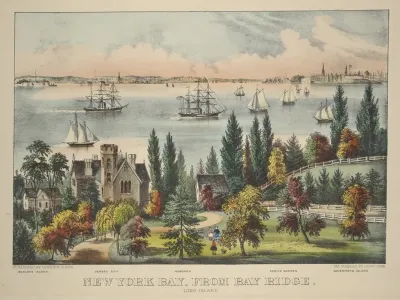 New York Bay From Bay Ridge Long Island Bedloes Island Jersey City Hoboken Castle Garden Governors Island