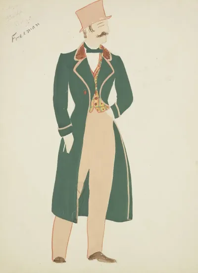 New York Fireman Long Green Coat Yellow Plaid Waistcoat Tan Trousers