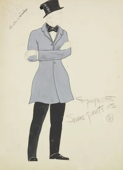 New York Fireman Purple Coat Black Trousers Black Bowtie And Black Top Hat