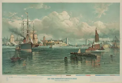 New York Harbour With Brooklyn Bridge