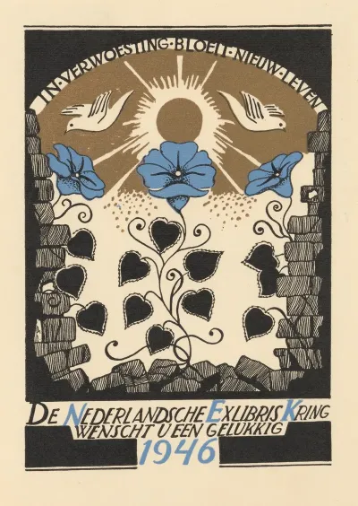 Nieuwjaarswens Voor 1946 Van De Nederlandsche Exlibriskring