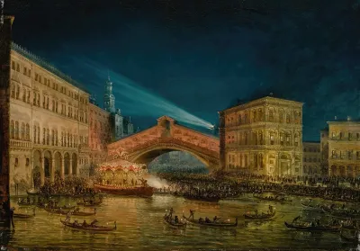 Night Time View Of The Rialto On The Feast Of The Redentore