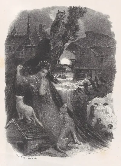 Night Vignette Of Girl In 18th Century Costume Picking Roses On Verso
