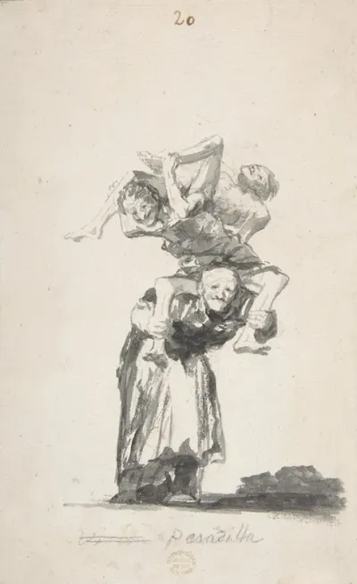 Nightmare An Old Woman Carrying Figures On Her Back