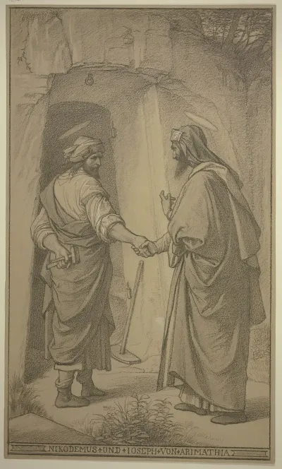 Nikodemus Und Joseph Von Arimathia Vor Dem Grab Des Herrn Sich Die Hand Reichend