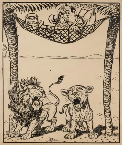 Nine Comic Strip Frames Of Man Dropping Molasses And Feathers On Lions Beneath His Hammock Pl 2