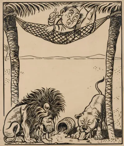 Nine Comic Strip Frames Of Man Dropping Molasses And Feathers On Lions Beneath His Hammock Pl 4