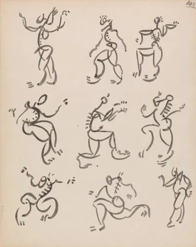 Nine Dancing Figures In Three Registers