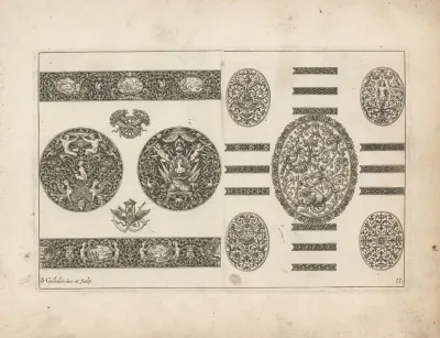 Nine Ornaments With Cherubs Plants And Animals