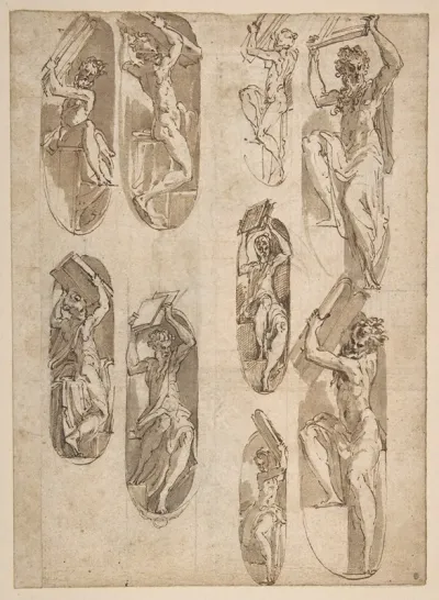Nine Studies Of The Moses In Santa Maria Della Steccata Parma