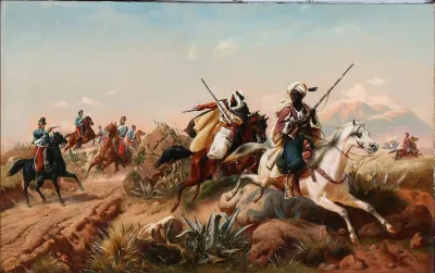 Nordafrikansk Scene Med Arabiske Ryttere