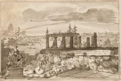 Nordic Landscape With Classical Temple Ruin