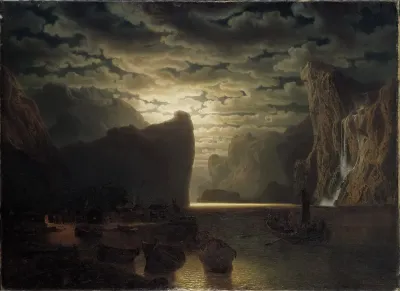 Norwegian Fjord In Moonlight Motif From The Sogne Fjord