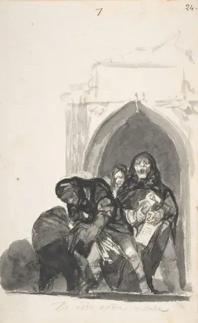 Nothing Is Known Of This Two Figures Picking Up A Body In Front Of A Church A Monk Singing Next To Them And Another In The Background