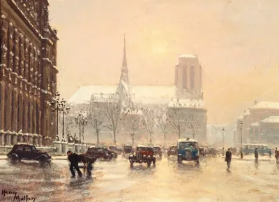 Notre Dame Vue De La Place De Lhotel De Ville Par Temps De Neige