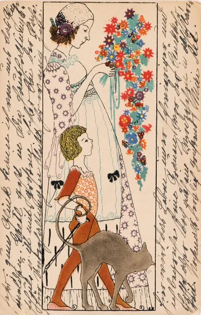 Nr 759 Frau Mit Blumen Kind Und Katze