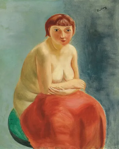 Nu Assis A La Draperie Rouge
