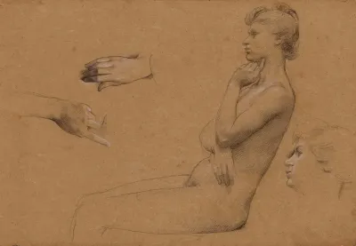 Nu De Femme Assise Et Etude De Mains Et De Visage