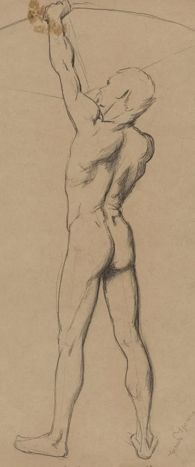 Nude Archer Depicted From The Back
