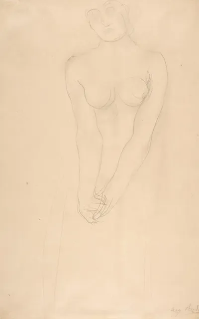 Nude Female Figure Standing With Clasped Hands